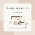 Recovery Ready Family Support Kit: gift box with a what-to-expect guide for families, a journal, herbal tea, a family support resources card and a stress ball